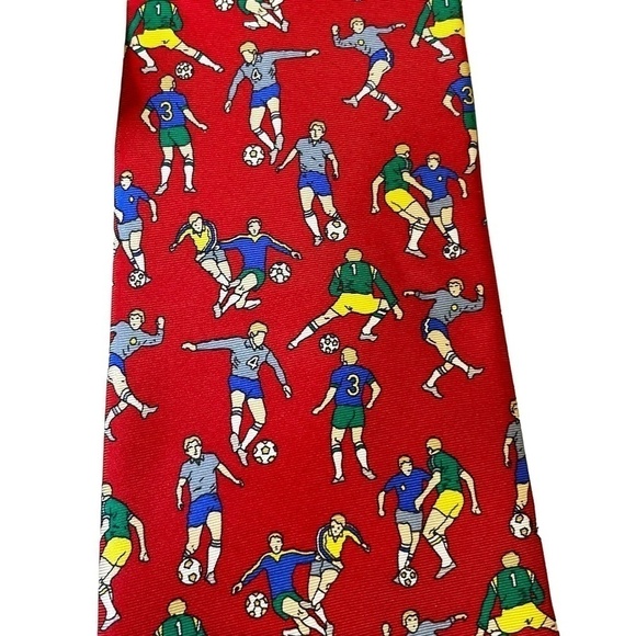 Red Silk Soccer Theme Tie ❤️ - Picture 4 of 6